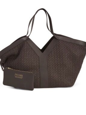 Viola Castellani large Brown Woven Tote Bag with Pouch